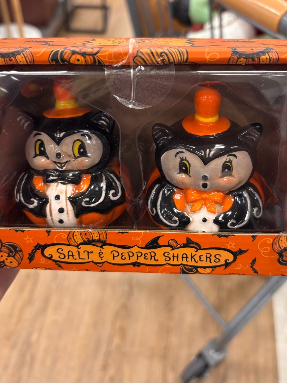 Halloween Black & Orange Cat Salt and Pepper Shakers